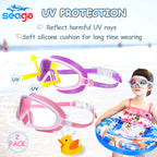 Kids Goggles for Swimming 2 Pack No Leaking Anti-Fog Outer Eye Fit with Wide View UV Protection Crystal Clear Watertight Swim Goggles with nose cover Suitable for Children Youth Boys Girls Age 3 to 14