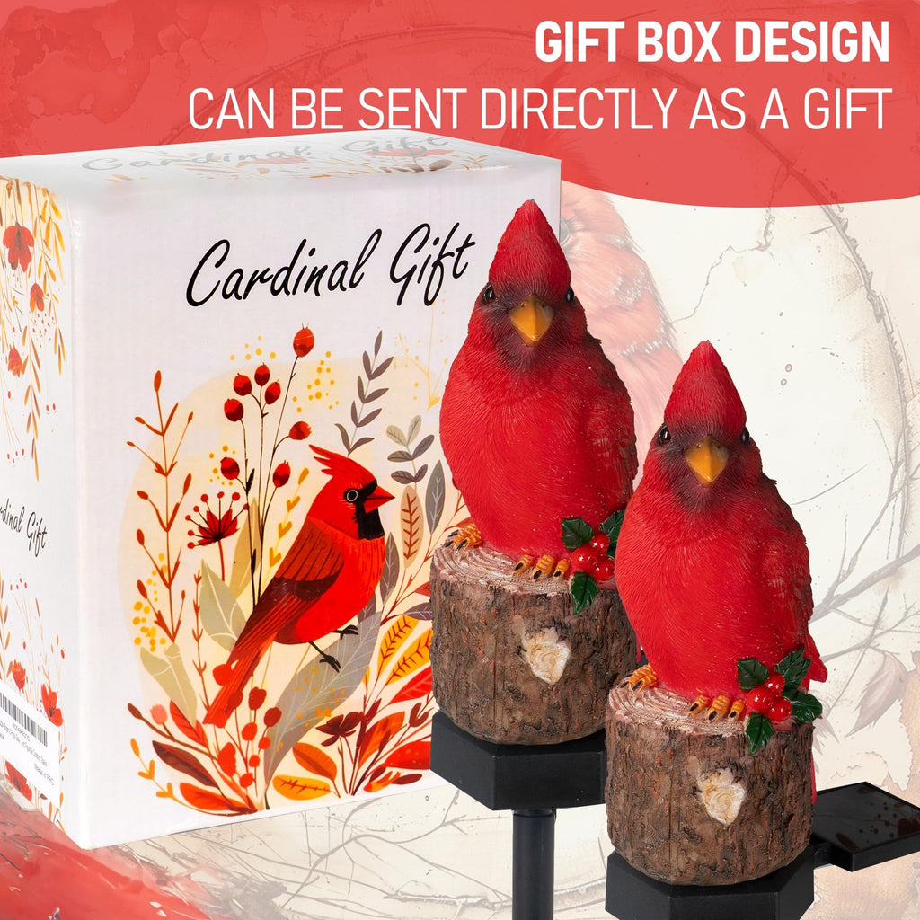 Dazzle Bright 2 Pack 22.5 in Cardinal Bird Solar Lights, Red Bird Solar Powered Lights Cardinal Garden Stake Light for Christmas Pathway Garden Lawn Yard Gifts Decoration