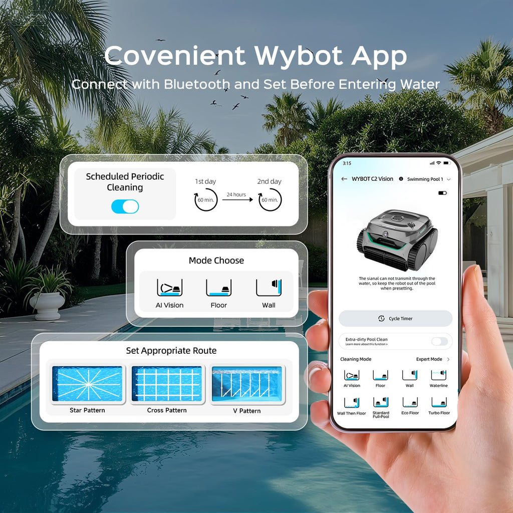WYBOT (2026 New) C2 Vision AI Camera Robotic Pool Cleaner, Ultra-Fine Filter System Pool Robot, Powerful Suction, Wall Climbing, Waterline Cleaning, Gray Green