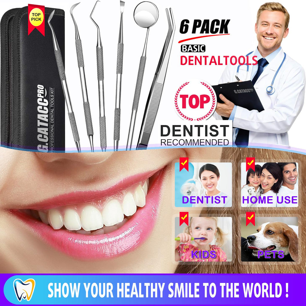 G.CATACC Dental Tools, Dental Pick Teeth Cleaning Tools Hygiene Kit, Plaque Remover for Teeth, Professional Stainless Steel Tooth Scraper Plaque Tartar Cleaner - with Case