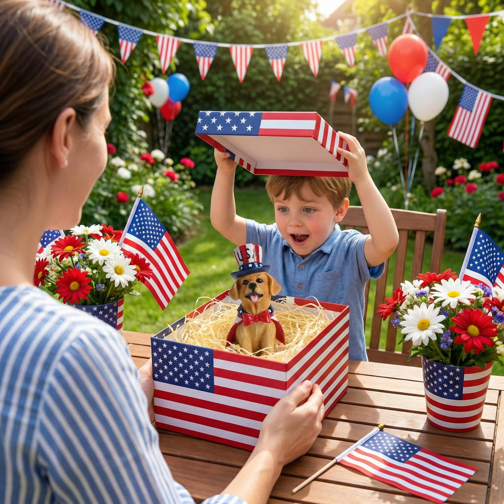 TERESA'S COLLECTIONS 4th of July Puppy Decorations with Solar Light, Memorial Day Resin Garden Dog Figurine for Home, Patriotic Independence Day USA 250th Anniversary Outdoor Yard Porch Gift Decor 8"