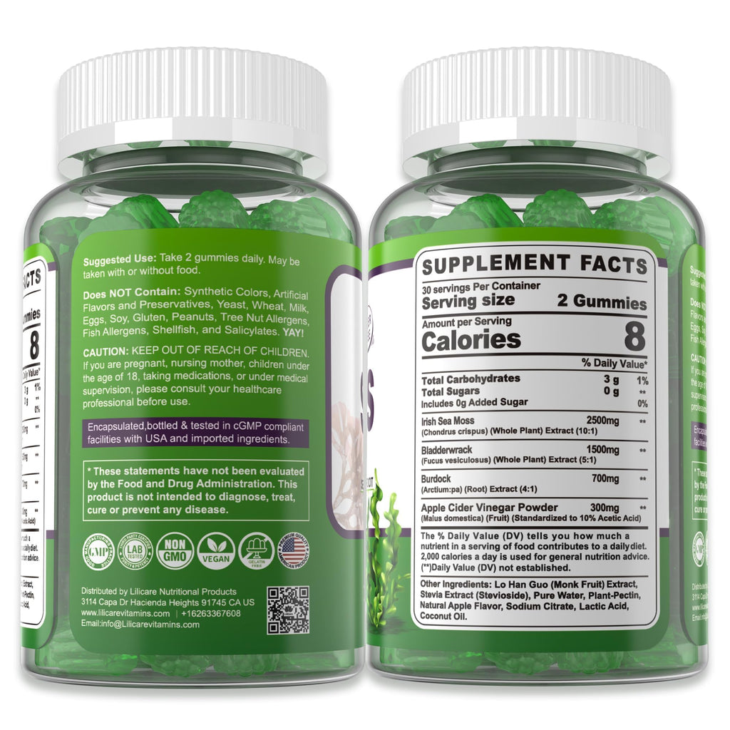 (2 Pack) Sea Moss Gummies - Irish Sea Moss Gummies for Adults & Kids - Advanced Superfood Seamoss Supplement + Bladderwrack, Burdock Root Extract，ACV for Daily Immune, Gut Cleanse, Vegan, Sugar Free