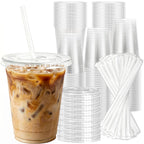Charmount 100 Sets 16 oz Plastic Cups with Lids and Straws, Clear Disposable Cups for Dirty Soda, Iced Coffee & Smoothies, Plastic Bar Supplies for Cold Drinks