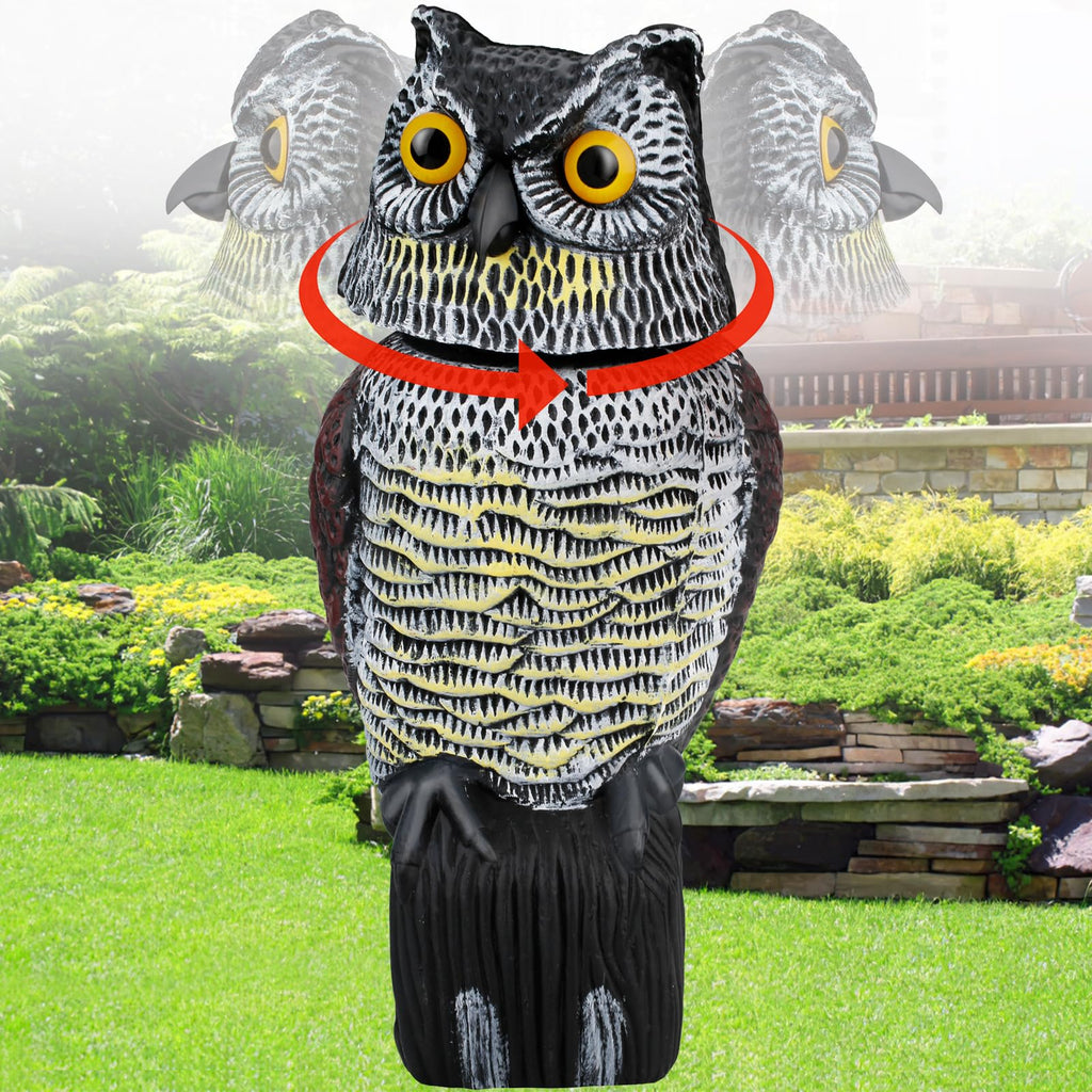 Fake Owl Statue to Scare Birds Away, Waterproof Moving Bird Deterrent Owl