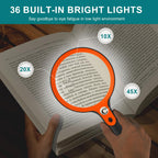 Large Magnifying Glass with 36 LED Light, 10X 20X 45X Handheld Illuminated Lighted Magnifier with 1 UV Light for Seniors Reading, Inspection, Coins, Exploring Close Work