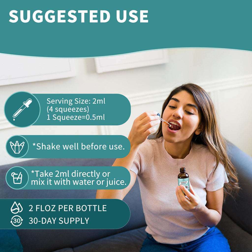 Zeolite Drops for Women,Adults and Kids- Clinoptilolite Zeolite Liquid Drops with Vitamin B12 & D3 - Heavy Metal Support, Immune Health, Natural Metabolism, Energy & Clear Skin - 30 Day Vegan Supply