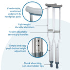 BodyMed Aluminum Crutches, Tall (Pair) - Adjustable Height (5'10" - 6'6"), Lightweight Design, Padded Underarm Cushions & Hand Grips, Non-Slip Rubber Tips - Supports Up to 300 Pounds