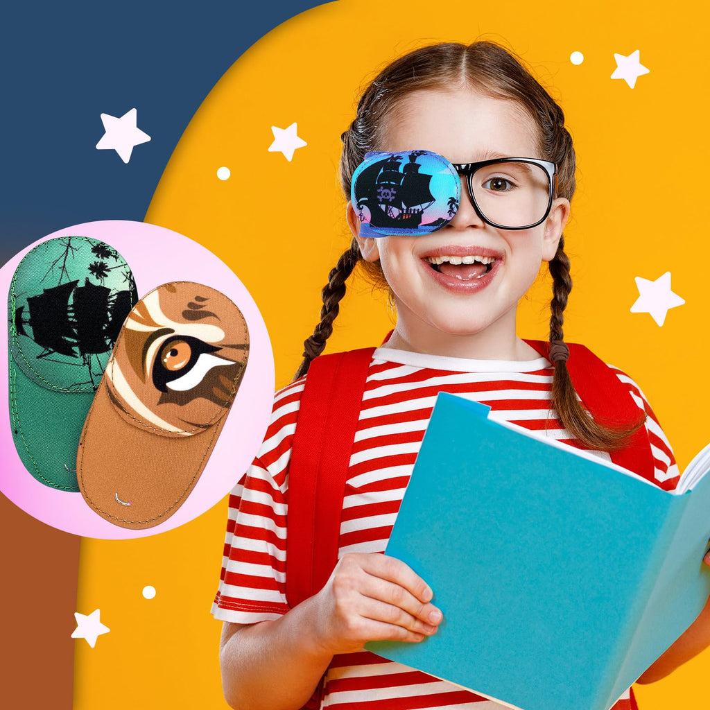 Newcotte 12 Pcs Eye Patch for Kids Toddler Reusable Adjustable Girls Boys Eyepatch for Glasses Left or Right Eye Patch, Assorted Patterns(Spooky)