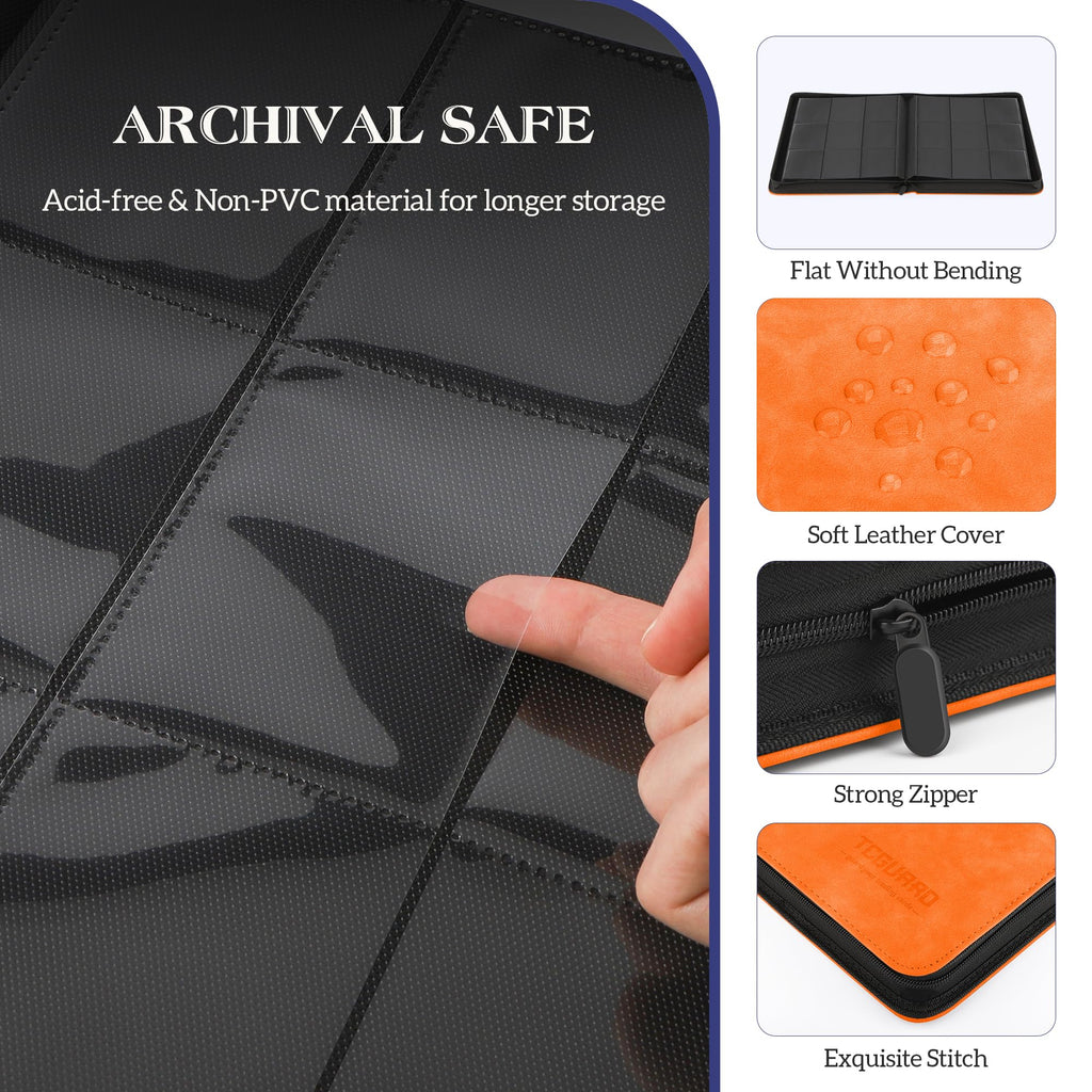 TCGUARD Trading Card Binder, 9 Side Loading Pocket Card Album Hold Up to 540 Cards, Zipper Binder for Cards Collection, TCG Card Holder for Game Card, Sports Card, Yugioh, MTG etc. (Orange 9)
