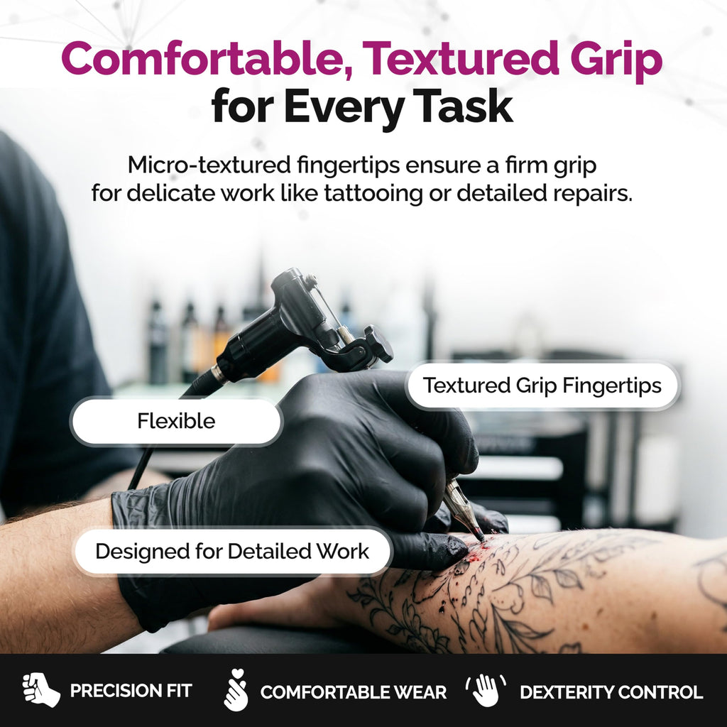 GripProtect Precise Black Nitrile Gloves 4 Mil, Chemical Resistant Gloves