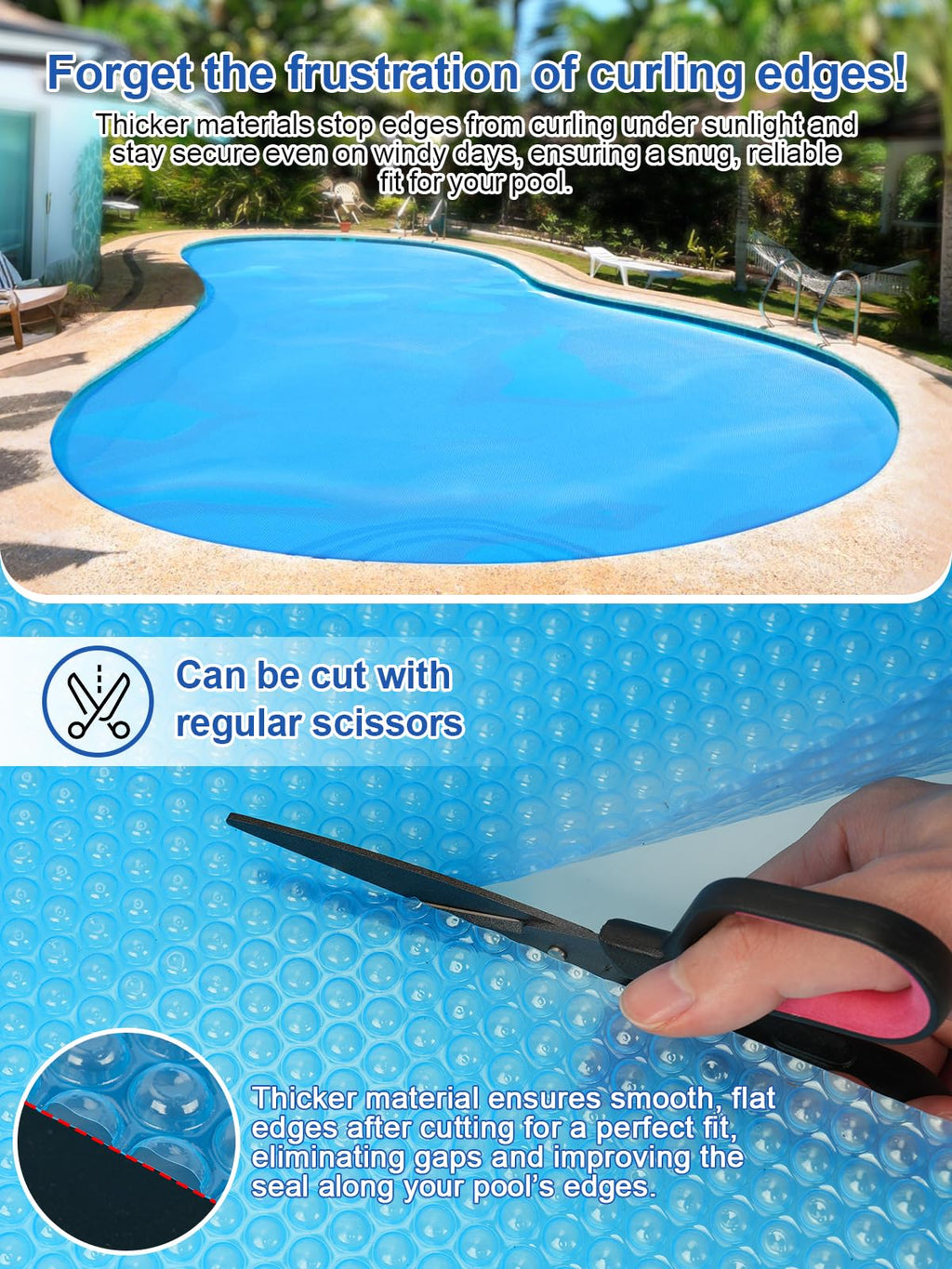 Abimars 16 Mil Solar Pool Cover with UPF 50+ UV Protection, 12’ x 24’ Rectangle Pool Solar Blanket for Inground & Above Ground Pools, 1600 Series, Heat/Chemical Resistant Cover, Blue