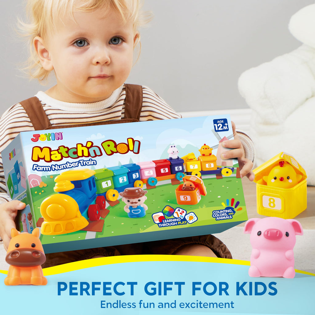 Play-Act Learning Toys for 1 2 3 Years Old, Counting, Matching & Sorting Montessori Learning Farm Train Including 9 Farm Animals, Birthday Gift for Baby Boys Girls