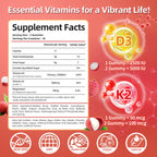 Vitamin D3 K2 Gummies w/Magnesium Sugar Free - 90 Count | D3 Vitamin 5,000 IU + K2(MK-7) 100 mcg - Vegan K2 D3 Vitamin Supplement, Highly Absorbent Supports Bone, Muscle, Mood & Immune(Lychee Flavor)