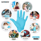 SAFESKIN Nitrile Disposable Gloves in 4 Packs of 50/200 Total, Medium Duty, Large Size, Powder Free - For Food Handling, First Aid, Cleaning, Gardening, Crafting - Premium Medical Exam Gloves