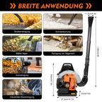 Backpack Leaf Blower 63CC 2 Stroke Backpack Gas Powered Leaf Blower with 1.8L Fuel Tank, Grass Lawn Blower Air Cooling Gasoline Grass Blower for Leaf, Sand, Gravel, Snow, Yard and Driveway