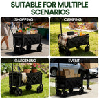 Foldable Wagon, Collapsible Wagon with Wheels, Small Wagons Cart with Flexible Handle, Portable Grocery Utility Wagons for Camping, Garden, Sports, Black