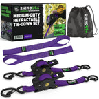 Rhino USA Retractable Ratchet Straps (2-Pack) - 1 Inch x 10 Feet (1,209lb Break Strength) - Auto Self Retracting Tie Down Straps for Truck, Cargo Trailer, Motorcycle, ATV, UTV - Purple