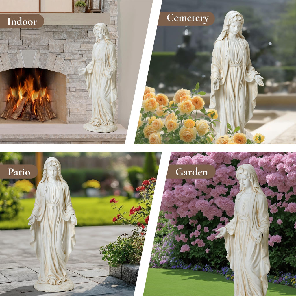 LuxenHome Virgin Mary Statue Outdoor, 29.5'' Large Outdoor Garden Statues