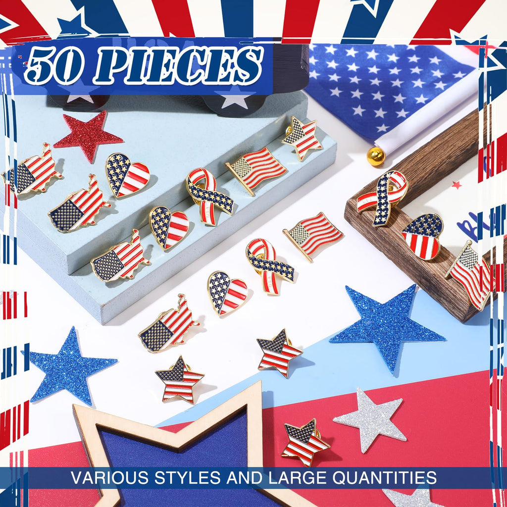 Inbagi American Flag Lapel Pins Bulk USA Waving Flag Pins Memorial Day Veteran Gifts Souvenir Hat Men Women Patriotic (50 Pcs)