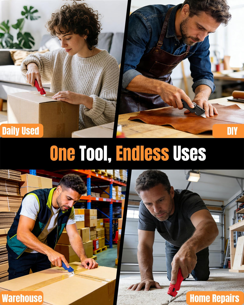 VOTREK Utility Knife Set | Retractable Box Cutter with【Blade Storage】| All Metal Heavy-Duty Cutting for Cardboard, Carpet, Plastic | Includes Razor Knives 2Pack & Extra Quick Change Replacement Blades