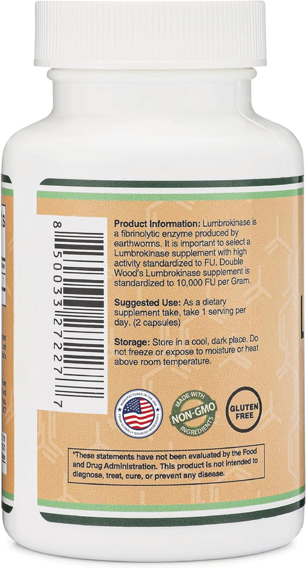 Lumbrokinase Enzymes Supplement - 120 Capsules (Max Activity 10,000 FU/Gram) 150mg per Serving (No Fillers, Non-GMO, Gluten Free) for Cardiovascular and Blood Circulation Support by Double Wood
