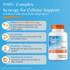 Doctor's Best NMN+ Complex Supplement Capsules for Women & Men - Supports NAD+ Production, Resveratrol 100mg & Beta Nicotinamide Mononucleotide 200mg per Capsule, Cellular Energy Support - 60 Veg Caps
