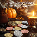 Leib Games Metal Pirate Coins - 100 Gold Treasure Coin Set, Metal Replica Spanish Doubloons for Halloween Pirate Party Decorations & Favors, Tokens, Toys, Cosplay - Pirate Treasure Chest, Size 7/8"