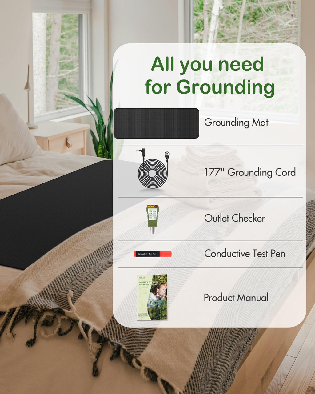 Feraco Grounding Mat for Bed, Grounding Pad Kit for Sleeping & Overall Well-Being with Cord & Tester (King, 27" x 76")