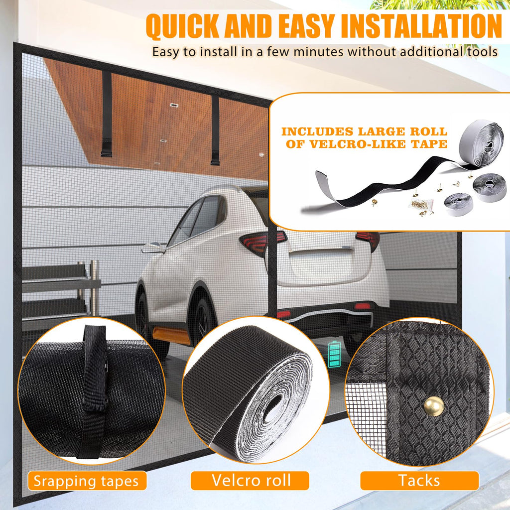 Garage Screen Doors, 9×7FT for 1 Car Garage, Heavy Duty Durable Fiberglass Magnetic Retractable Hands Free Garage Door Screen with 4 Roll Up Straps, for Patio, Workshop, Home Gym & Sun Room