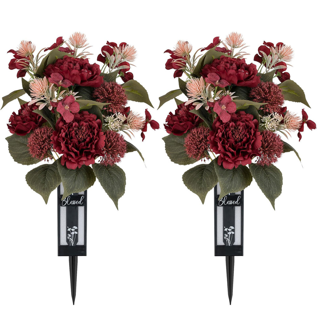 Memobloom Cemetery Flowers for Fall Grave Decorations: 2 Pcs, Red