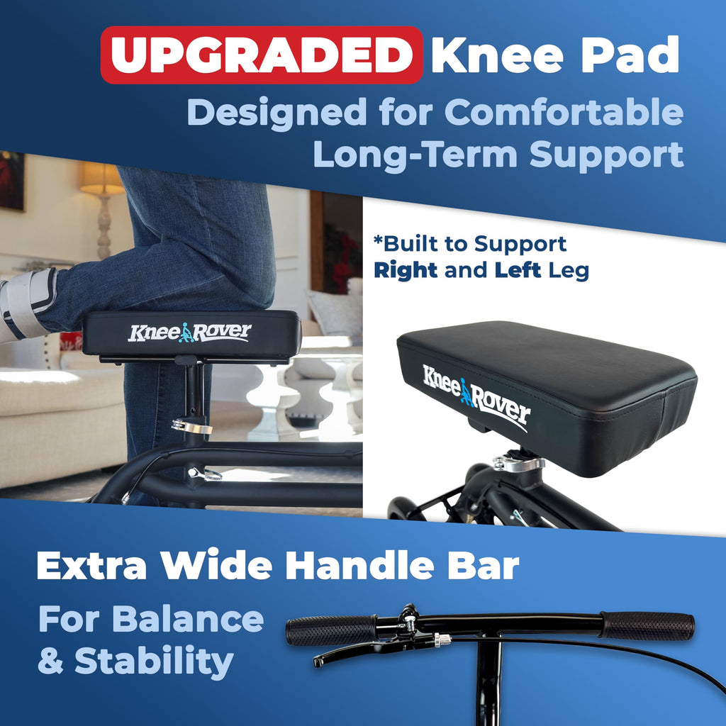 KneeRover Economy Steerable Knee Scooter – Foldable Mobility Aid & Knee Walker with Adjustable Handlebar and Comfortable Knee Pad for Adults (Black)