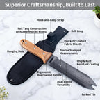 YANG Hori Hori Garden Knife, 7" Stainless Steel Gardening Knife with Oxford Cloth Sheath, Full Tang Beechwood Handle Garden Tool for Dividing Plants & Weeding, Forked Tip for Transplanting