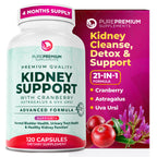 PurePremium Kidney Support Supplement – Kidney Cleanse Detox & Repair with Cranberry Extract & Astragalus - 21-in-1 Complex Supports Normal Bladder, Urinary Tract & Kidneys Health - 120 Day Supply