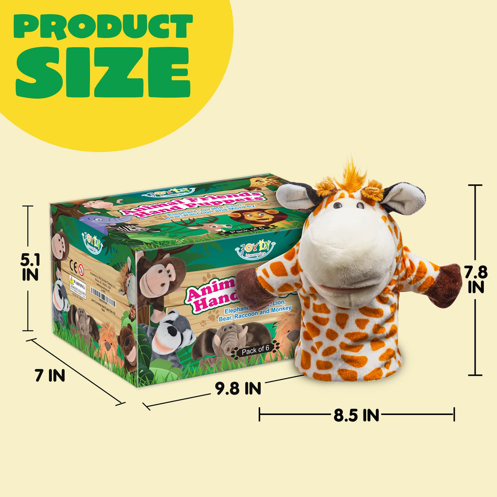 JOYIN 6Pcs Kids Hand Puppet Set with Working Mouth, Toddler Animal Plush Toy Includes Elephant, Giraffe, Lion, Bear, Raccoon and Monkey for Show Theater, Christmas Birthday Gifts for Kid