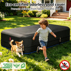 QH.HOME 120"x72" Rectangular Pool Cover for Inflatable Pool,Fits Blow Up Pool Size 10' x 6', Blocks Leaves & Sun, Windproof Snug Fit with Patented Ratchet & Weight Rings to Prevent Slipping