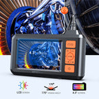 DEPSTECH Dual Lens Industrial Endoscope, 1080P Digital Borescope Inspection Camera, 7.9mm IP67 Waterproof, Sewer Camera with 4.3" LCD Screen, 7 LED Lights, 16.5FT Semi-Rigid Cable, 32GB Card - Orange