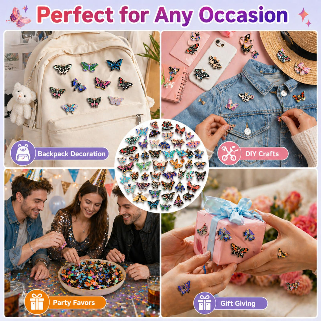 Ceenna 100 Pcs Enamel Pins Bulk Lapel Pins Brooches Decoration Gift for Backpack Clothes Women Mothers Teachers Nurse(Butterfly)