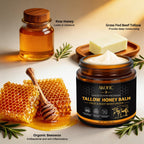 AKOFIC Beef Tallow for Skin, Tallow and Honey Balm, Organic Grass-Fed Beef Tallow for Face with Raw Honey and Beeswax, Body & Face Moisturizer for Dry/Sensitive Skin, Natural Formula, Light Scent