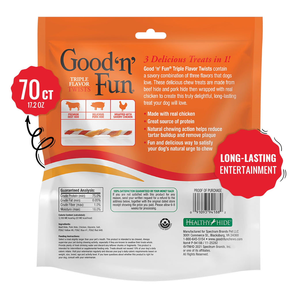 Good 'n' Fun Twists Long-Lasting Dog Treat Made With Real Protein, 70 Count