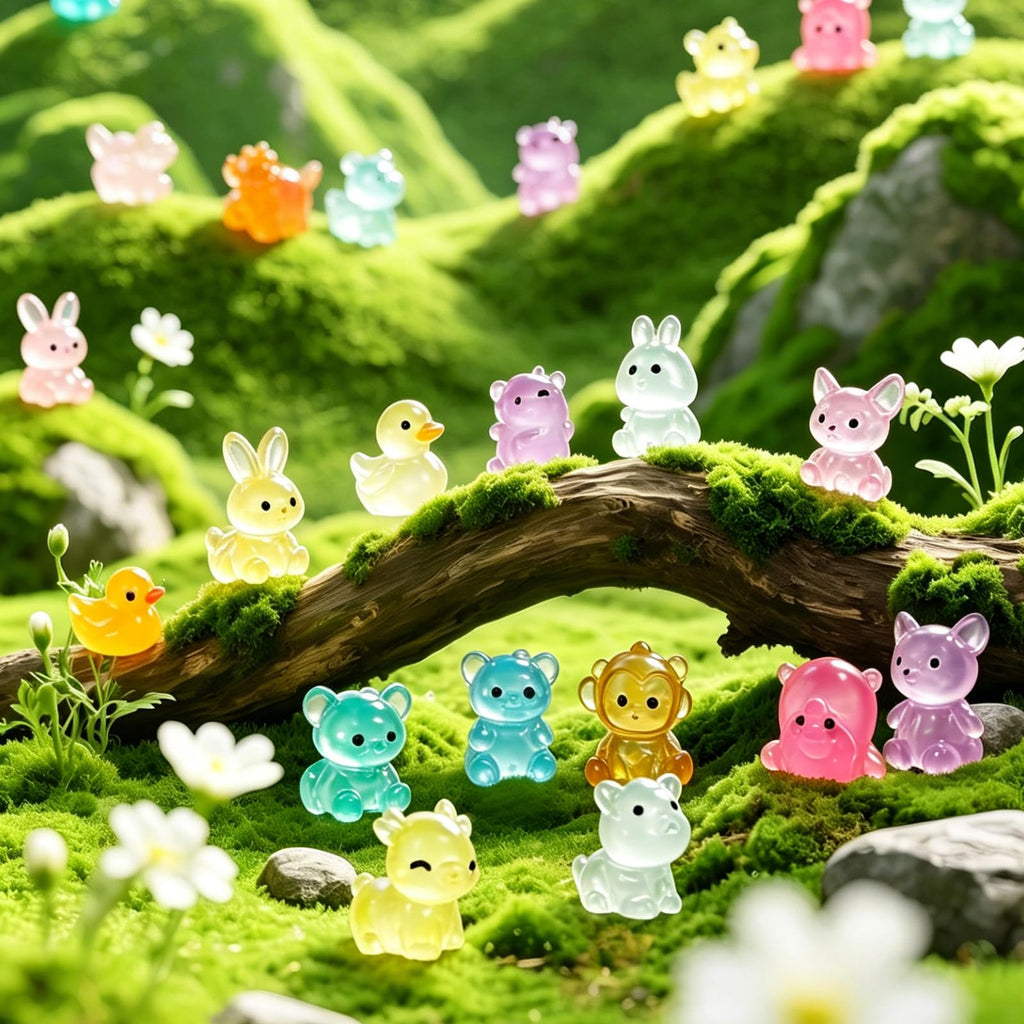 Gucoqe 400PCS Mini Resin Animals, 100+ Styles Glow in the Dark Tiny Animal Figurines Bulk for Fairy Garden, Aquarium, Micro Landscape and DIY Craft Decor