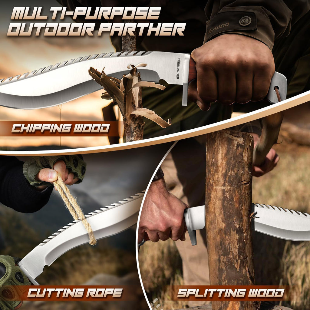 Freelander Full Tang Kukri Machete Knife with Leather Sheath for Yard Work