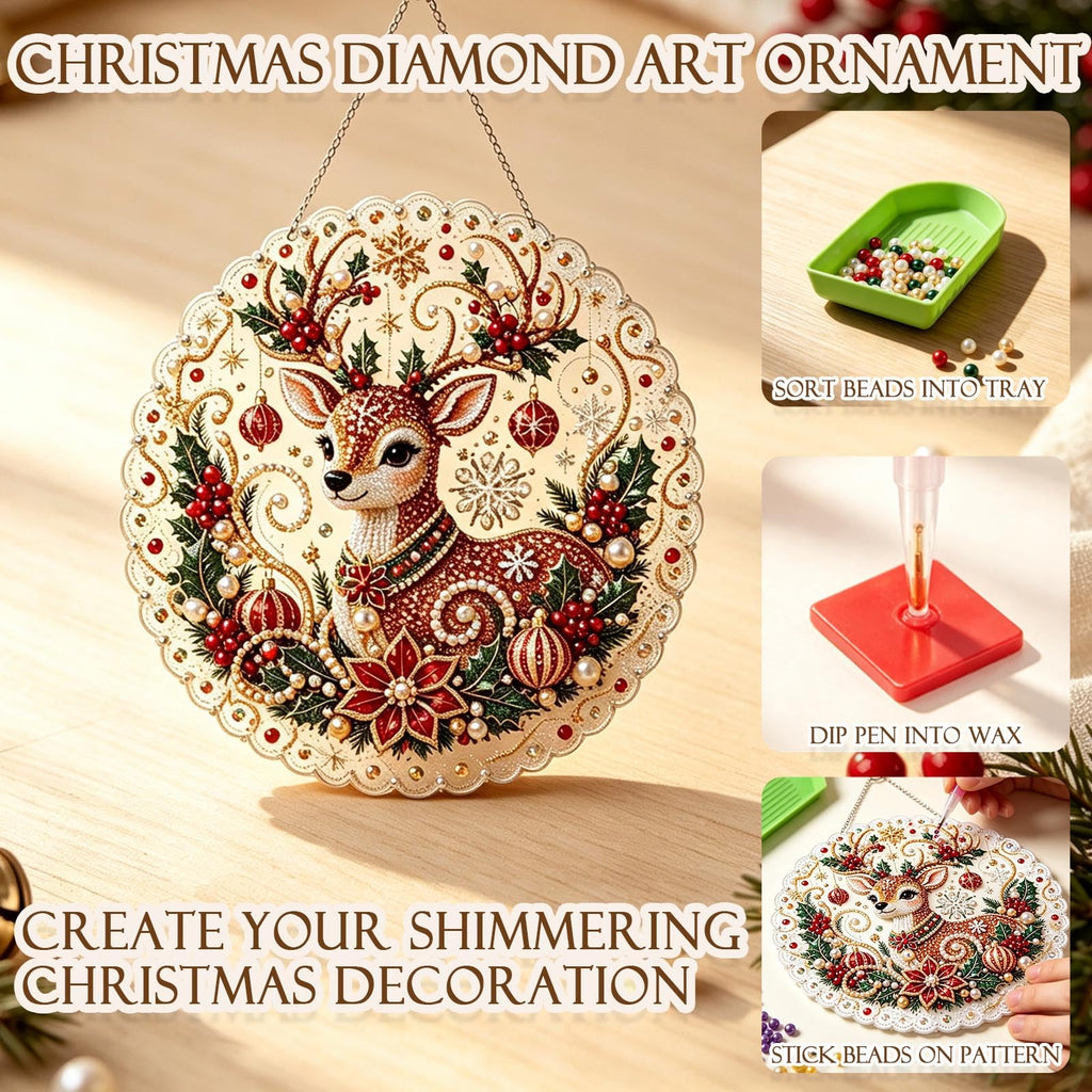 MTZK 2PCS Christmas Pearl Diamond Painting Suncatcher Kit，DIY Craft, Beaded Acrylic Craft Set for Adults & Teens, Creative Xmas Tree Pendant Gift