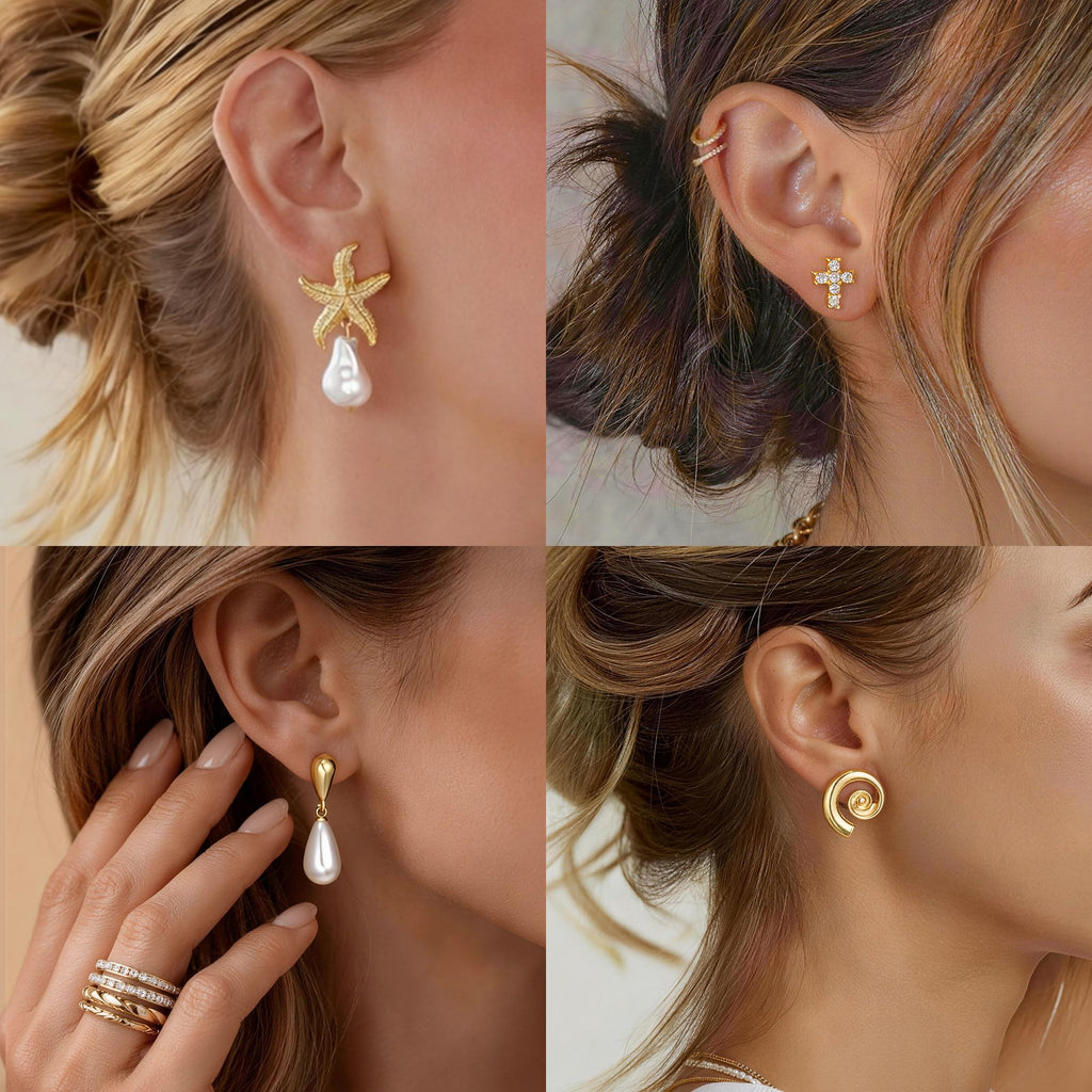 84 Pairs Gold Stud Earrings Set for Women Multipack, Fashion Pearl Cubic Zirconia Butterfly Earrings Packs Piercings, Hypoallergenic Stud Hoops Earrings for Gift (Style08-gold)