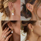 84 Pairs Gold Stud Earrings Set for Women Multipack, Fashion Pearl Cubic Zirconia Butterfly Earrings Packs Piercings, Hypoallergenic Stud Hoops Earrings for Gift (Style08-gold)