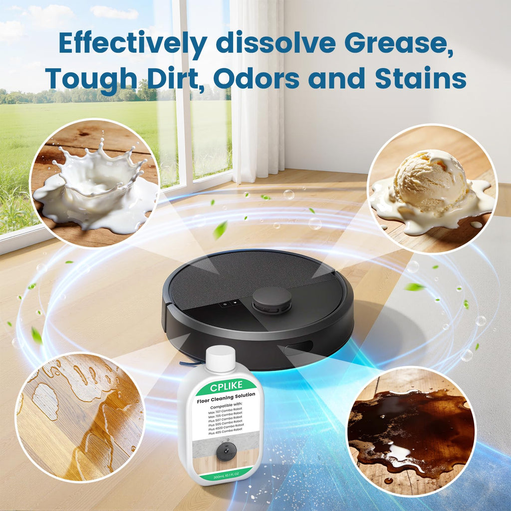 CPLIKE Floor Cleaning Solution Comaptible with Roomba Plus 405 Plus 505 Max 705 Combo Robots, Mopping Concentrate for 400 (4000), 500 & 700 Series, 10.1 fl oz, 2 Pack