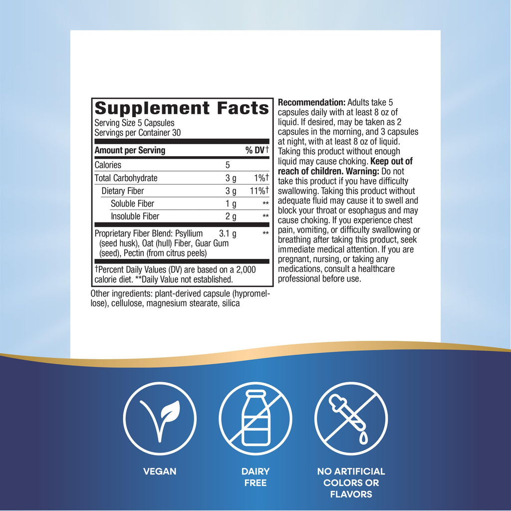 Nature's Way Fiber Fusion Daily, Psyllium Husk Capsules with Oat Bran, Guar Gum, Pectin, Digestive Health Support*, Vegan, 150 Capsules (Packaging May Vary),(Pack of 2)
