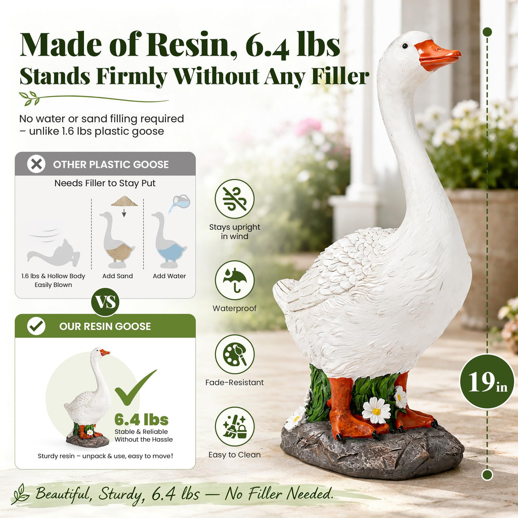 GIGALUMI 19" Porch Goose Statue, Durable Resin Garden Decor Hand-Painted