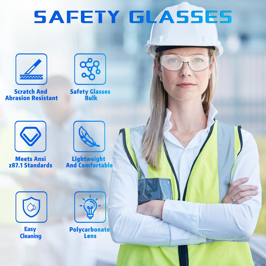 Salfboy Clear Safety Glasses Bulk of 50 Ansi Z87.1 Certified for Scratch Impact Resistant Lens Protective Eyewear for Work, Lab, Construction