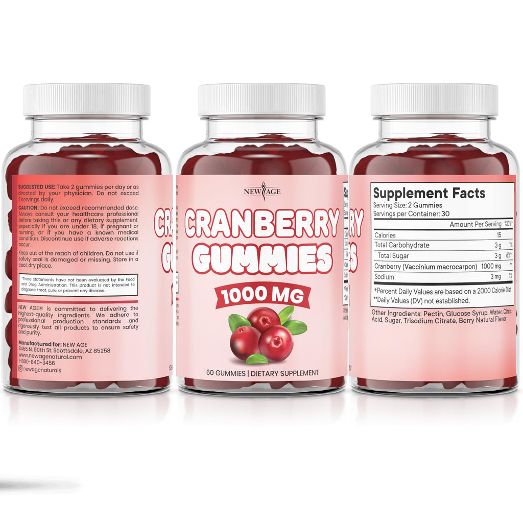 NEW AGE Cranberry Gummies Urinary Tract Health Gummies 1000mg - Supports Bladder, Kidney, UTI - Vegetarian (Cranberry 60 Gummies)