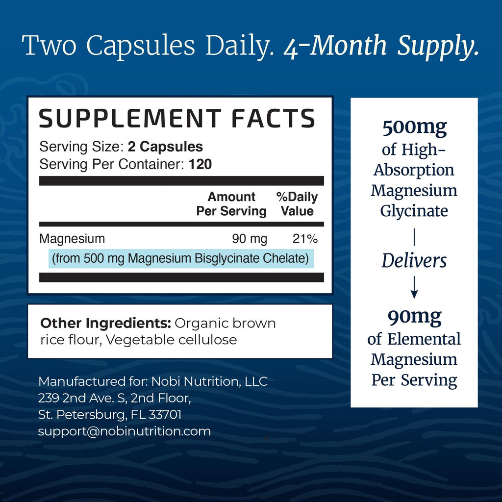 Magnesium Glycinate 500mg | Chelated for High Absorption | Muscle Relaxation, Bones, Heart, Nerve, Sleep & Calm Support for Women & Men | Magnesium Chelate Supplement & Bisglycinate Complex | 240ct